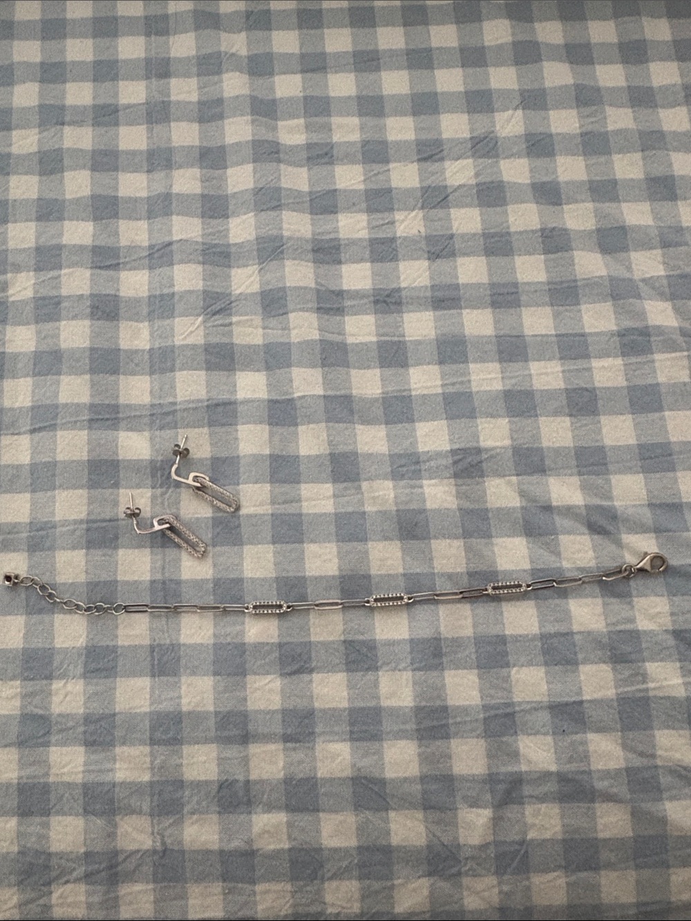 Elle sterling Silver Bar Drop Earrings and Chain Bracelet Set